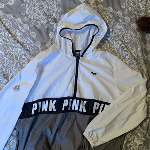 Grey and white windbreaker/rain jacket PINK